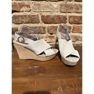 FRANCO SARTO Sari Sandals Women's Size 10M Beige Suede Cork Platform Wedge